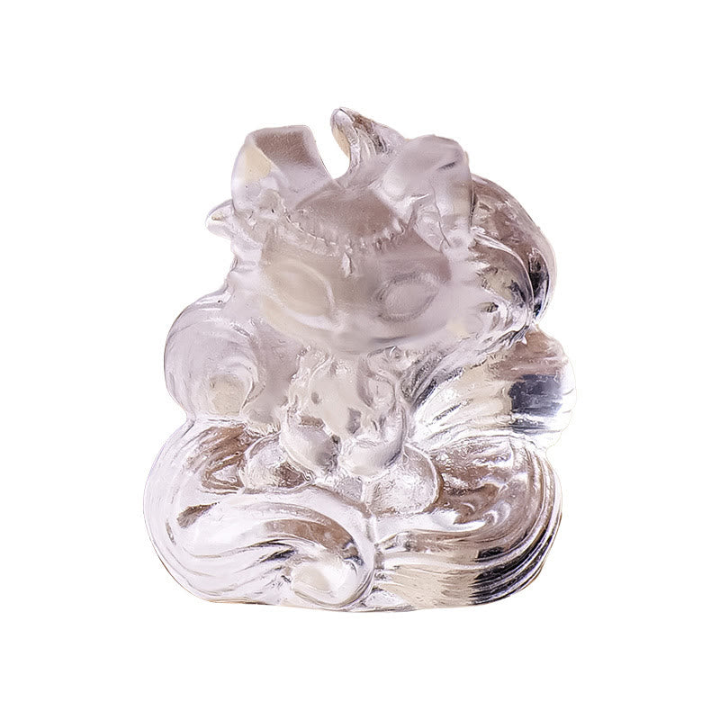 3x3.8cm White Crystal Nine Tailed Fox Carved Decor
