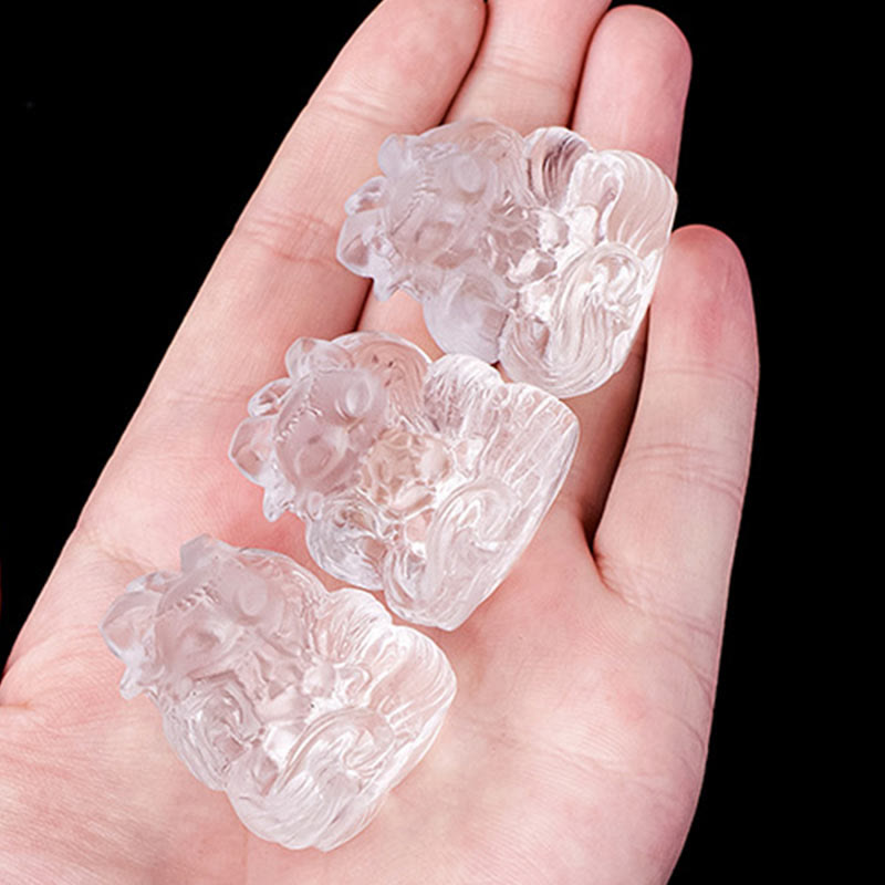3x3.8cm White Crystal Nine Tailed Fox Carved Decor