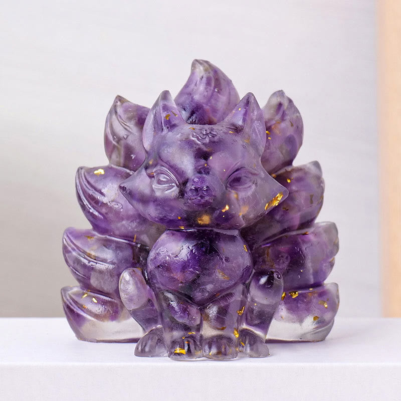 8x8.7cm Amethyst Zen Healing Nine-Tailed Fox Decoration