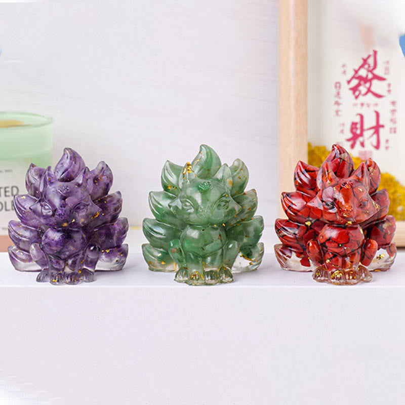 8x8.7cm Amethyst Zen Healing Nine-Tailed Fox Decoration