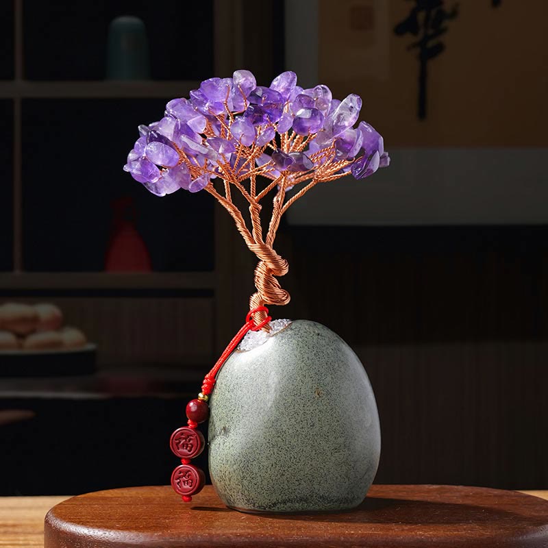 Arbre en cristal de citrine 4,5 x 12 cm, décoration zen de prospérité
