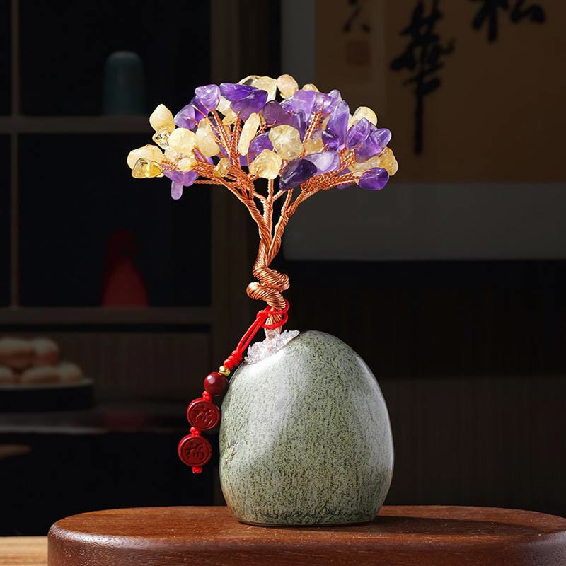 Arbre en cristal de citrine 4,5 x 12 cm, décoration zen de prospérité