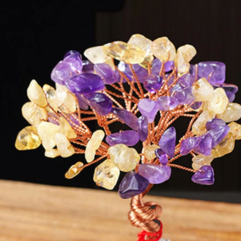 Arbre en cristal de citrine 4,5 x 12 cm, décoration zen de prospérité