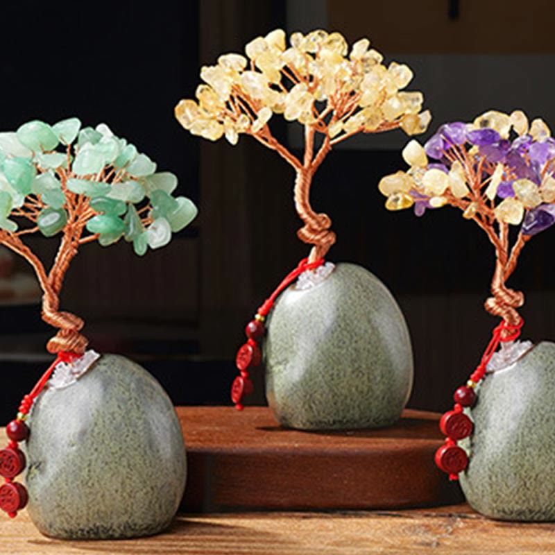 Arbre en cristal de citrine 4,5 x 12 cm, décoration zen de prospérité