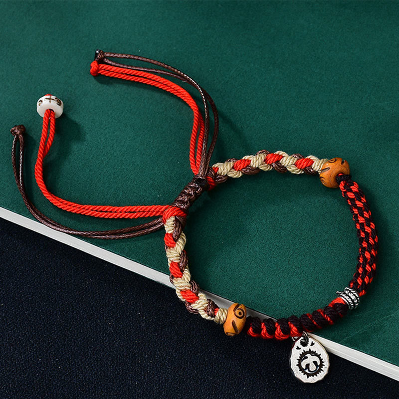 Adjustable Red String Garuda Bracelet with Tibetan Silver Charm