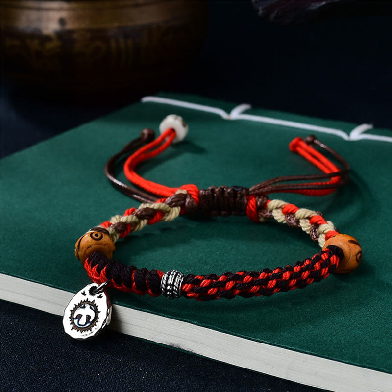 Adjustable Red String Garuda Bracelet with Tibetan Silver Charm