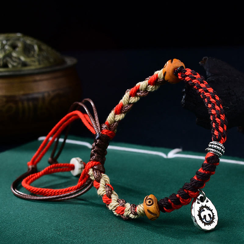 Adjustable Red String Garuda Bracelet with Tibetan Silver Charm