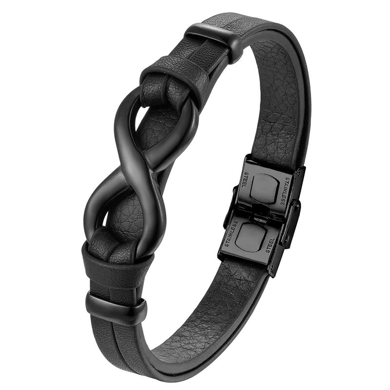 Titanium Steel and Leather Buckle Bracelet for Strength & Balance
