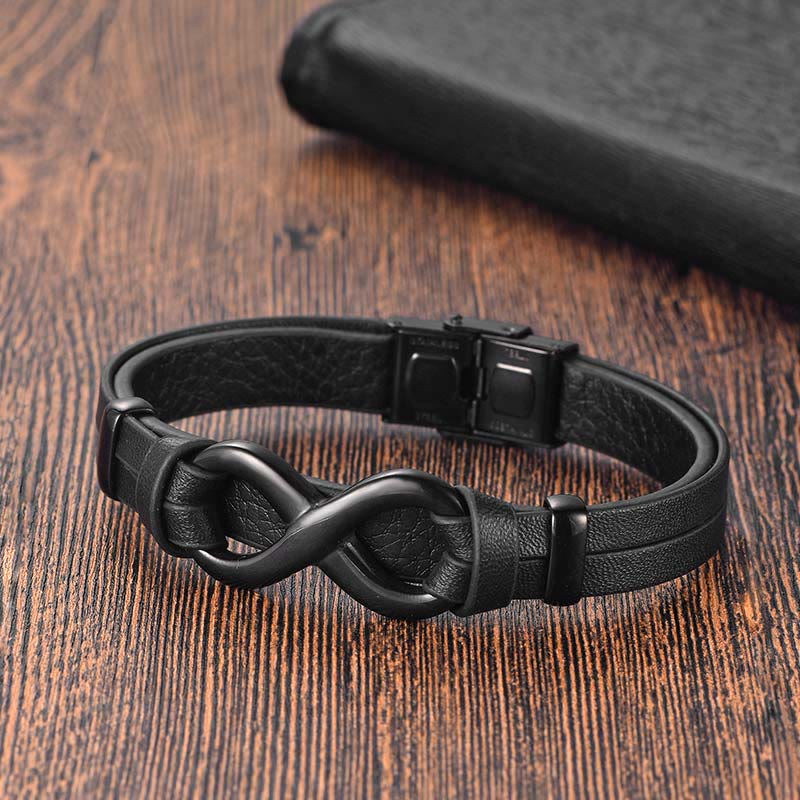 Titanium Steel and Leather Buckle Bracelet for Strength & Balance