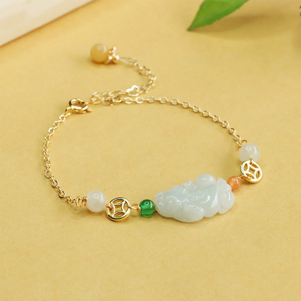 Jade and Copper PiXiu Bracelet with Adjustable 14-20cm Wrist