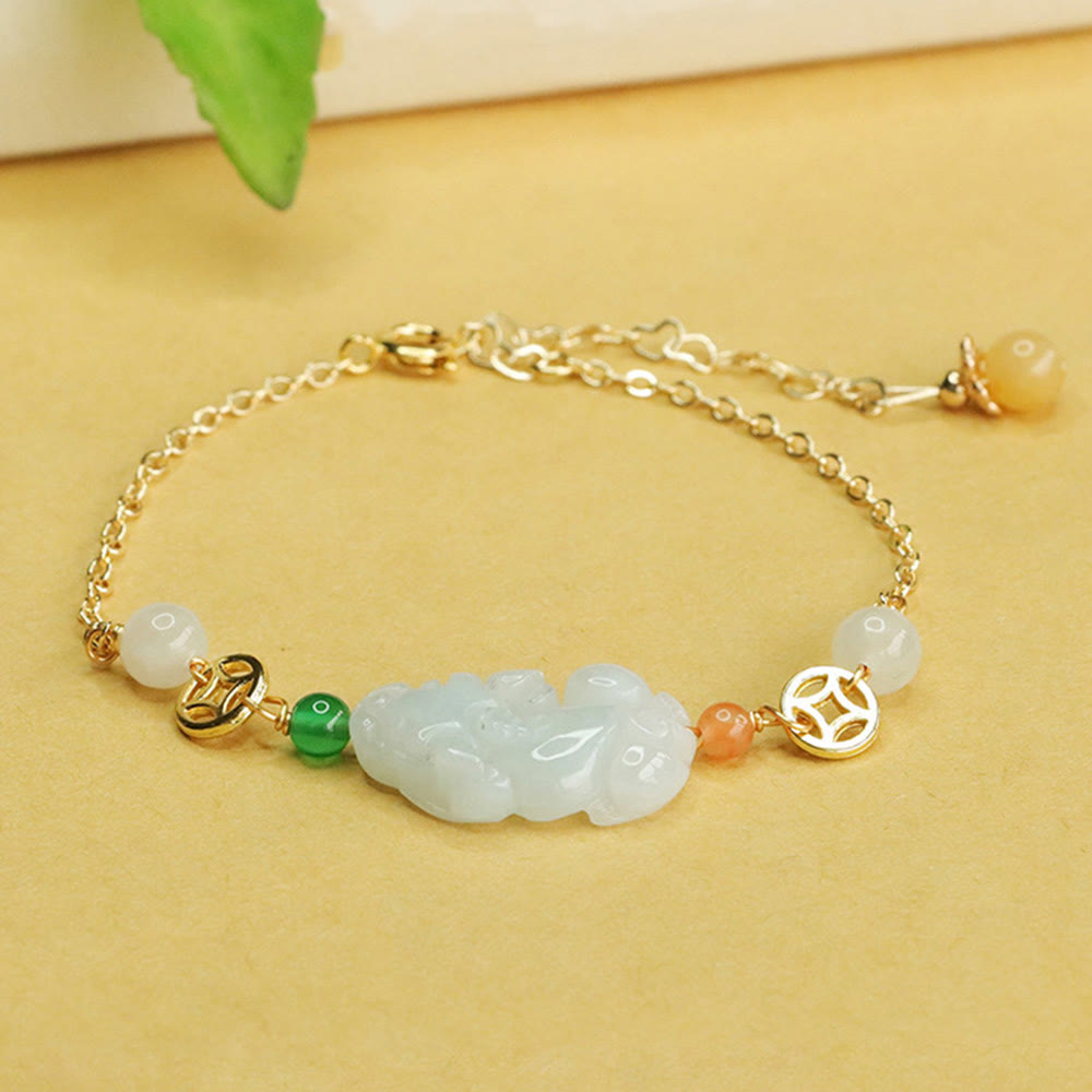Jade and Copper PiXiu Bracelet with Adjustable 14-20cm Wrist