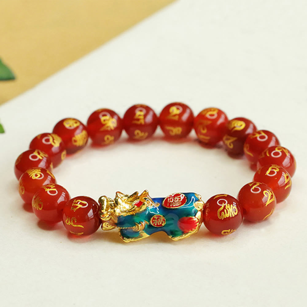 10mm Red Agate Om Mani Padme Hum Pixiu Calm Bracelet