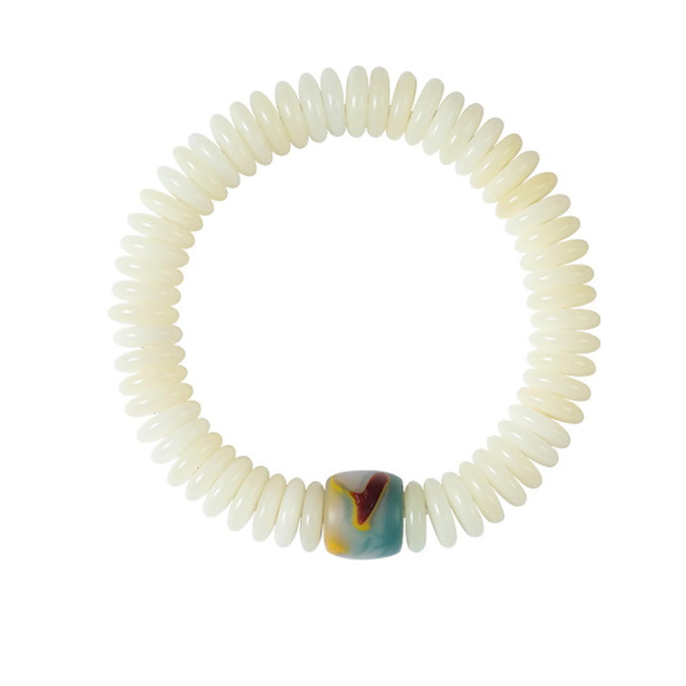 3x10mm White Bodhi Seed Wisdom Tassel Wrist Mala Bracelet
