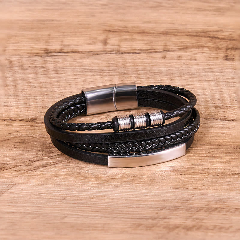 18-19cm Leather Titanium Steel Magnetic Buckle Strength Bracelet