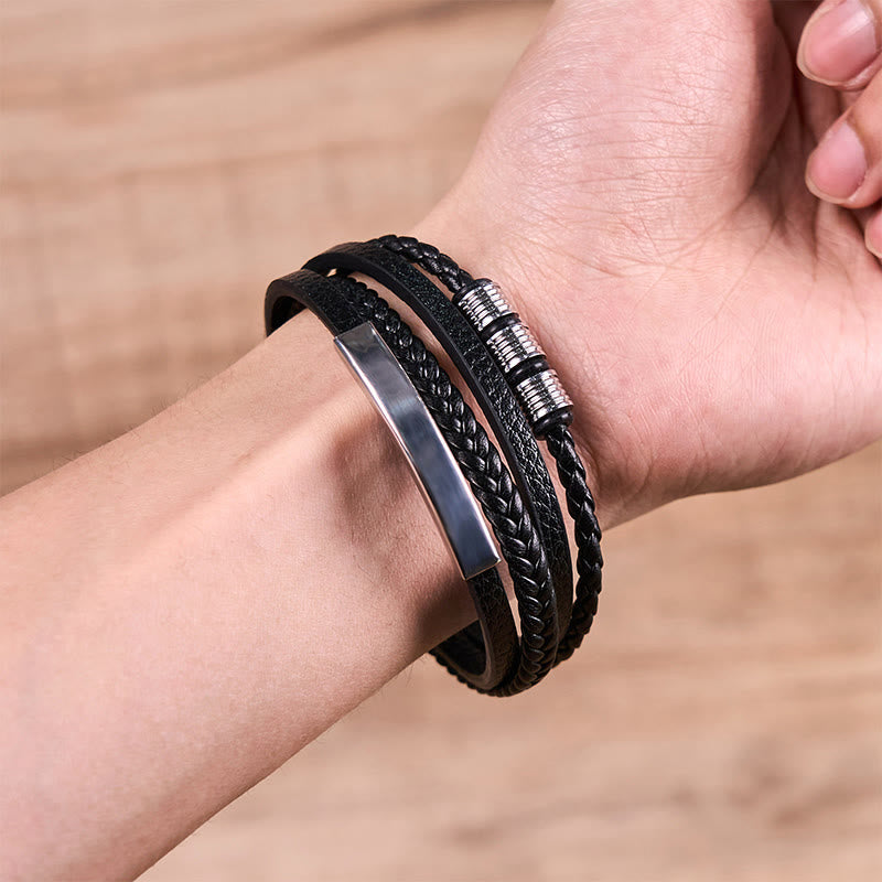 18-19cm Leather Titanium Steel Magnetic Buckle Strength Bracelet