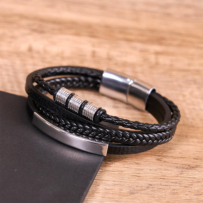 18-19cm Leather Titanium Steel Magnetic Buckle Strength Bracelet