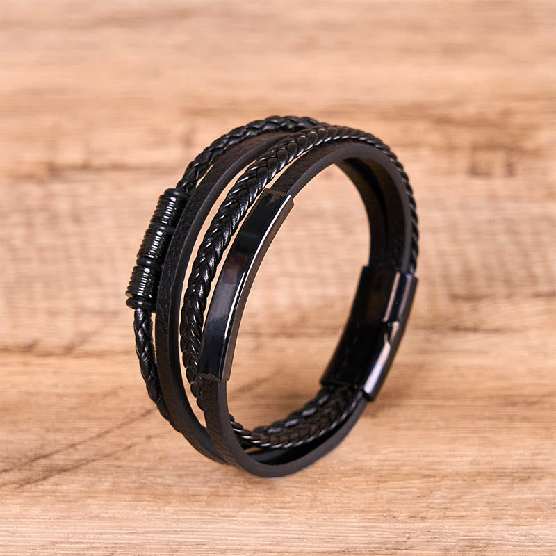 18-19cm Leather Titanium Steel Magnetic Buckle Strength Bracelet