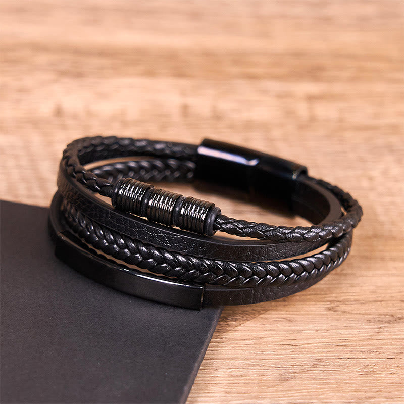 18-19cm Leather Titanium Steel Magnetic Buckle Strength Bracelet