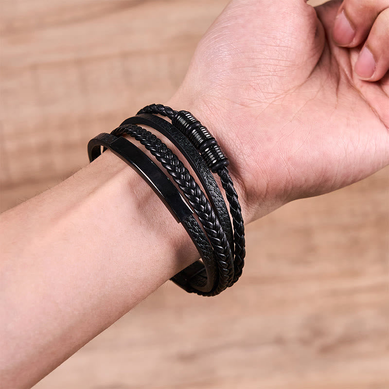 18-19cm Leather Titanium Steel Magnetic Buckle Strength Bracelet