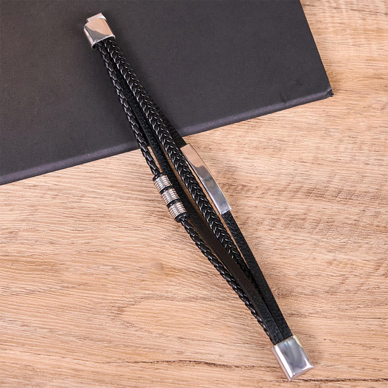 18-19cm Leather Titanium Steel Magnetic Buckle Strength Bracelet