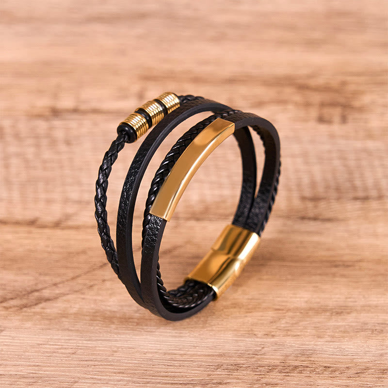 18-19cm Leather Titanium Steel Magnetic Buckle Strength Bracelet