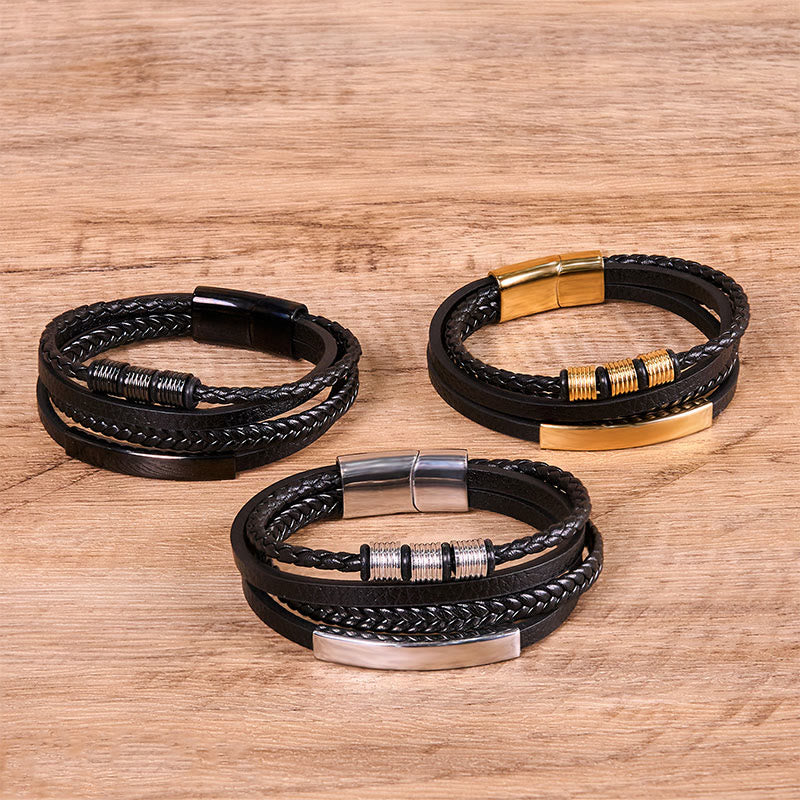 18-19cm Leather Titanium Steel Magnetic Buckle Strength Bracelet