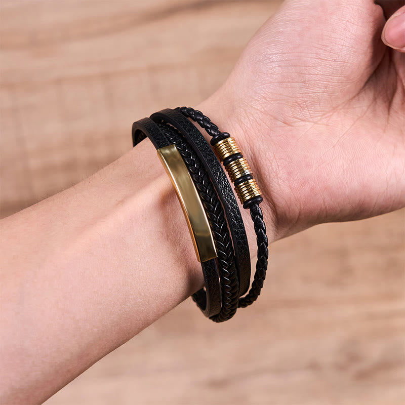 18-19cm Leather Titanium Steel Magnetic Buckle Strength Bracelet