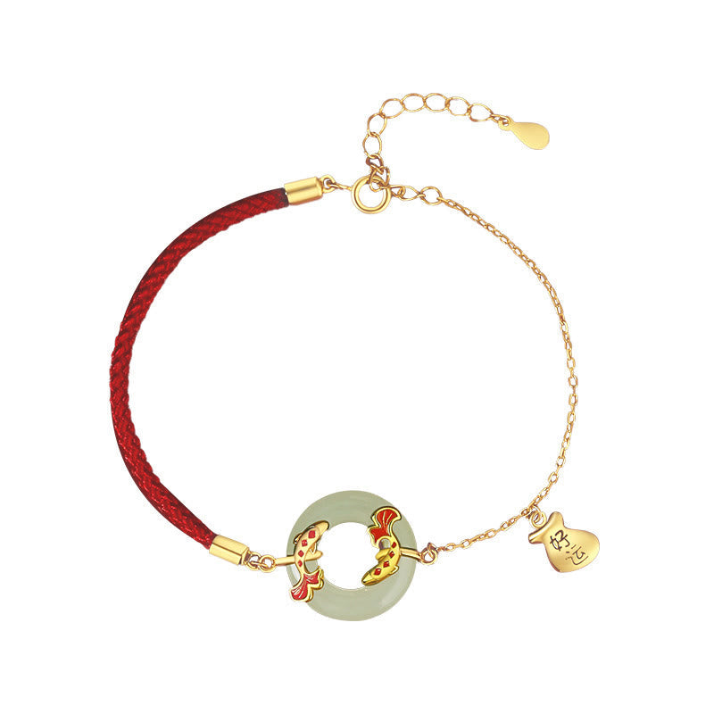 Sterling Silver Hetian White Jade Peace Buckle Bracelet