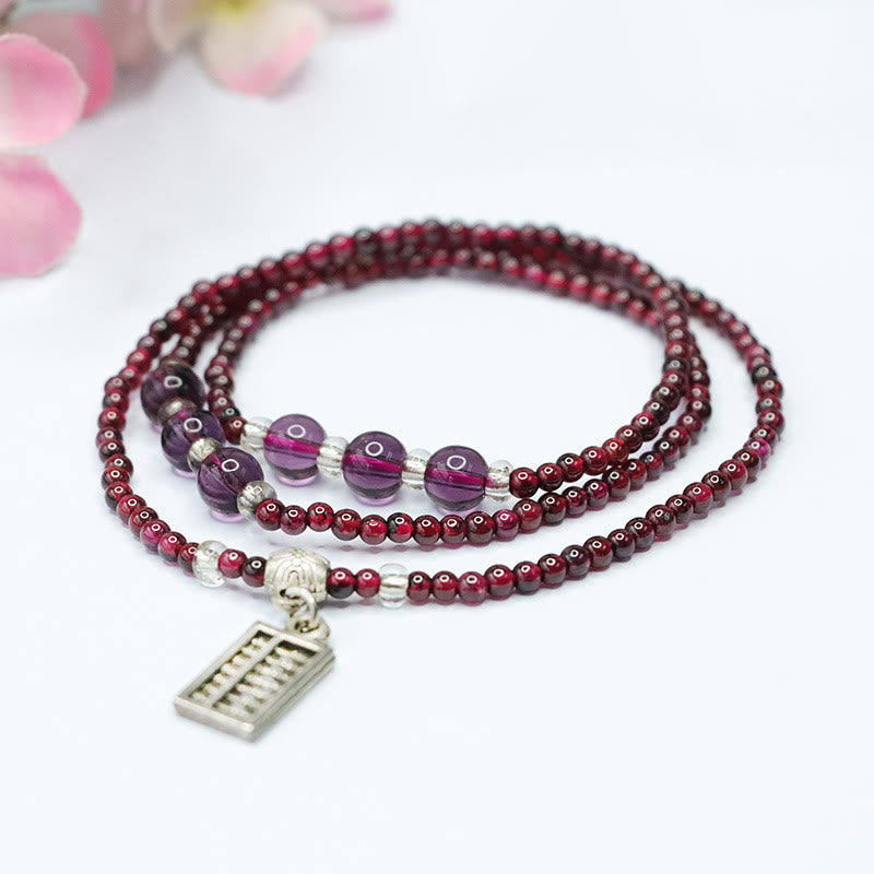 3mm Garnet Bracelet with Elephant Abacus PiXiu Charm