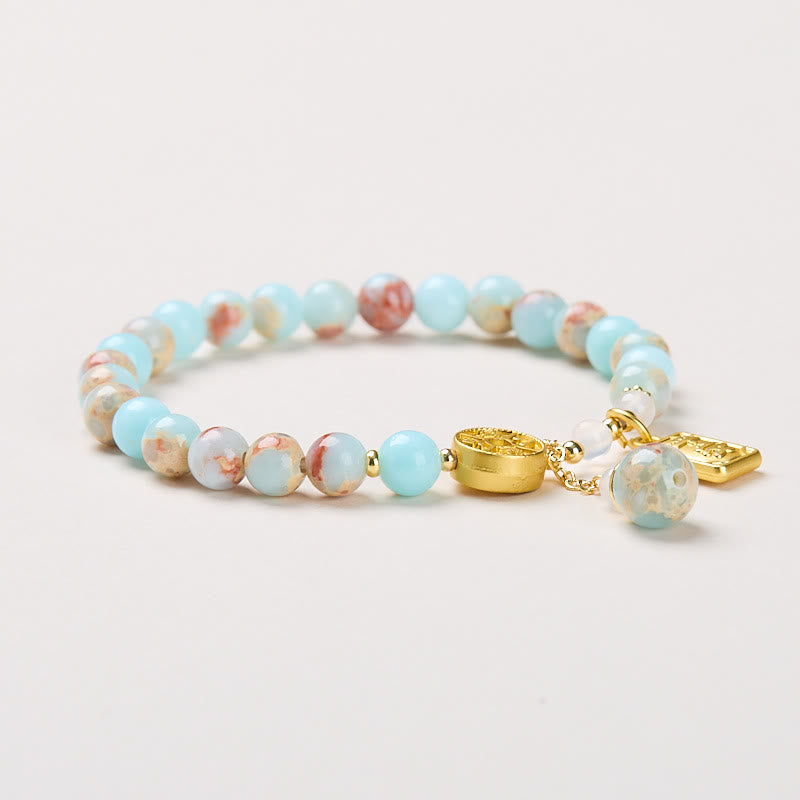 6mm Shoushan Stone Copper Coin Wealth Bracelet