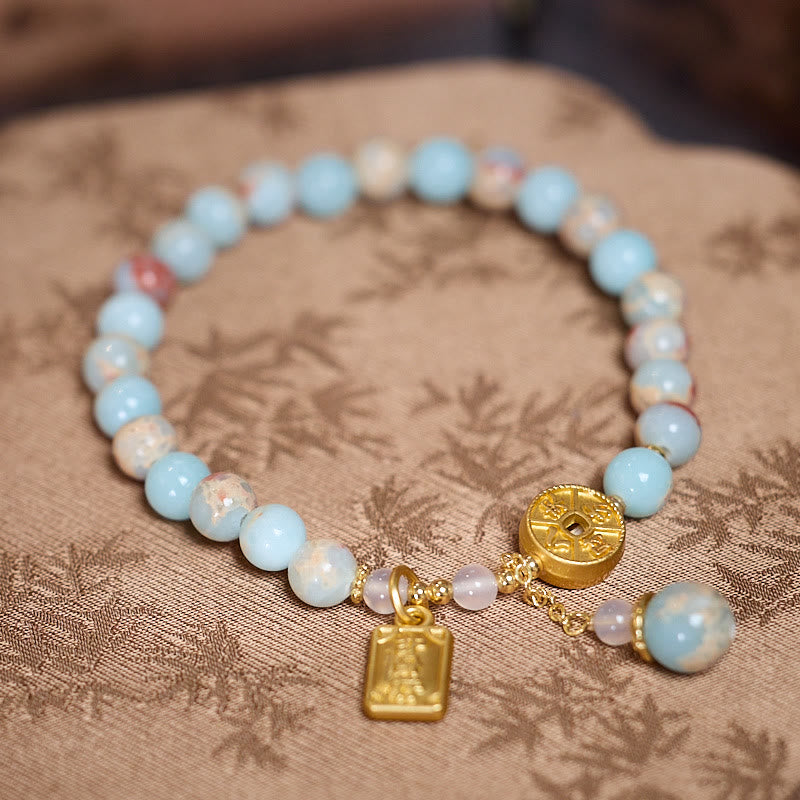 6mm Shoushan Stone Copper Coin Wealth Bracelet