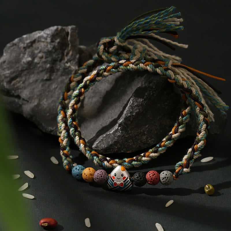 Unisex Lava Rock Fu Character Luck Braided Bracelet