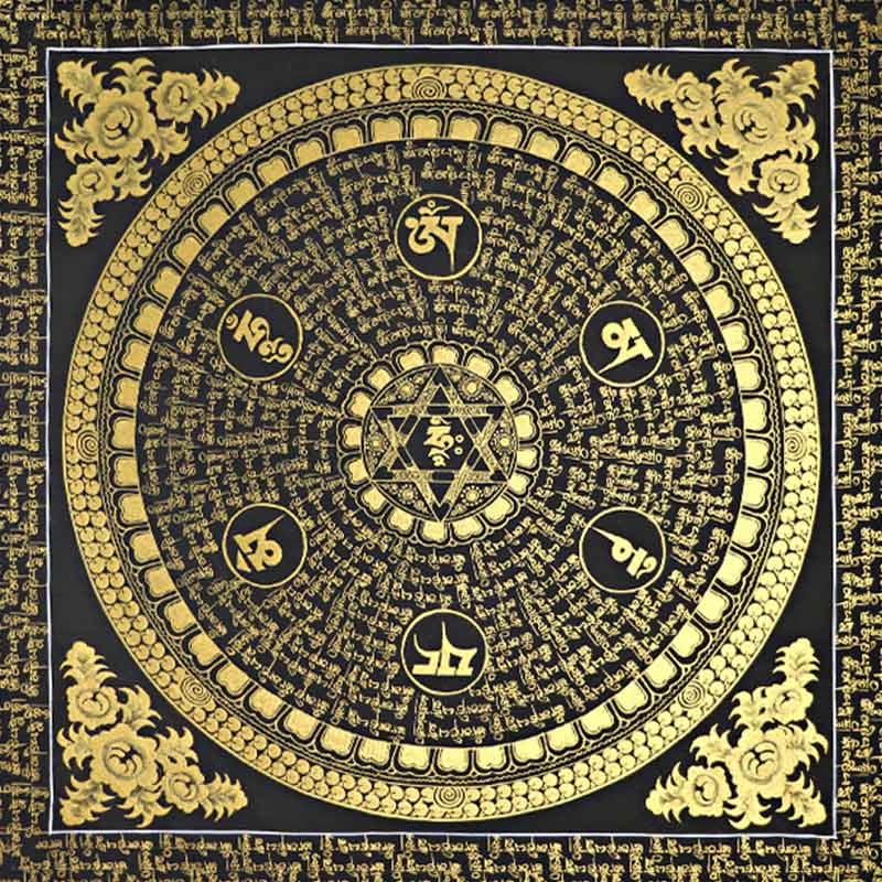 21.65 inch Tibetan Thangka Painting Om Mani Padme Hum Scripture Decoration