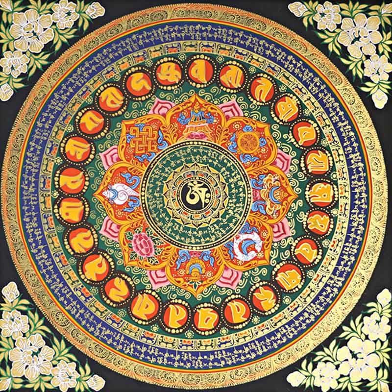 21.65 inch Tibetan Thangka Painting Om Mani Padme Hum Scripture Decoration