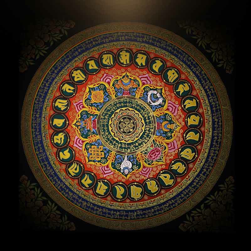21.65 inch Tibetan Thangka Painting Om Mani Padme Hum Scripture Decoration