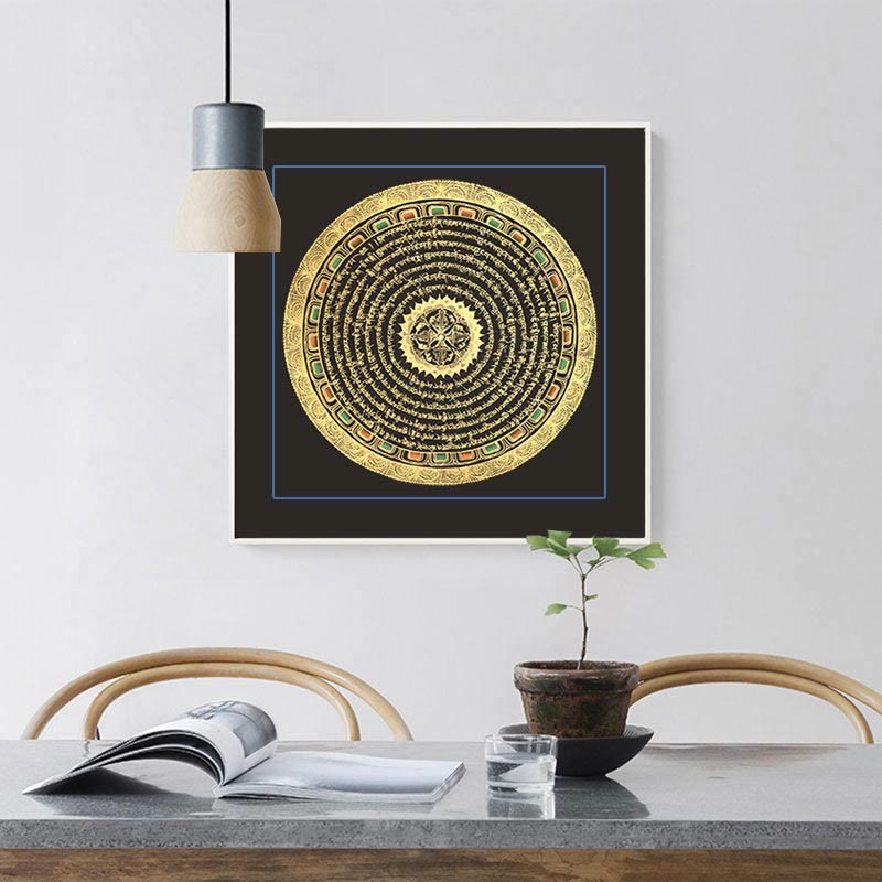 27cm Tibetan Thangka Painting with Six True Words Scripture | Meditation Decor