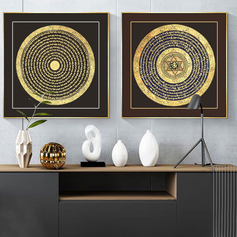 27cm Tibetan Thangka Painting with Six True Words Scripture | Meditation Decor