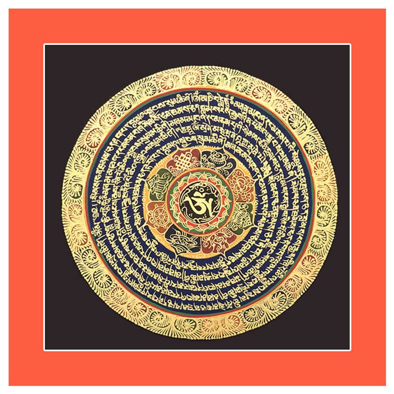 27cm Tibetan Thangka Painting with Six True Words Scripture | Meditation Decor