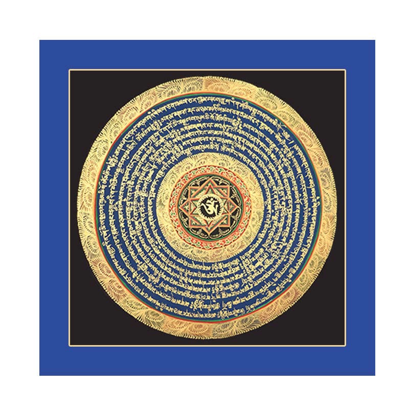 27cm Tibetan Thangka Painting with Six True Words Scripture | Meditation Decor
