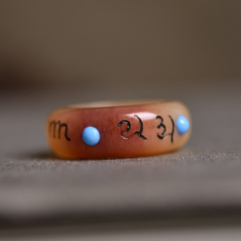 Bague Mantra Om Mani Padme Hum en os de chameau, 16mm, unisexe