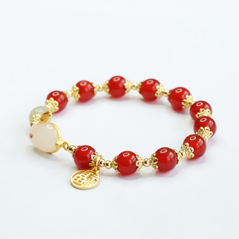 8mm Red Agate Fu Character Confidence Spiritual Bracelet