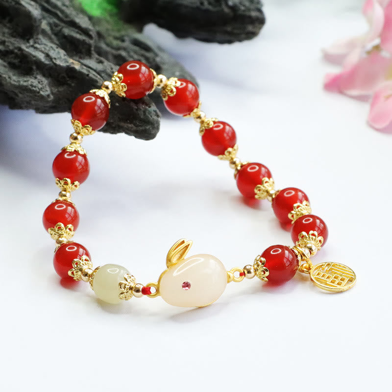 8mm Red Agate Fu Character Confidence Spiritual Bracelet