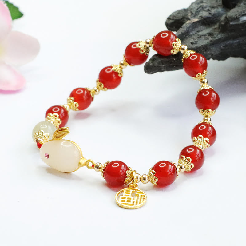 8mm Red Agate Fu Character Confidence Spiritual Bracelet