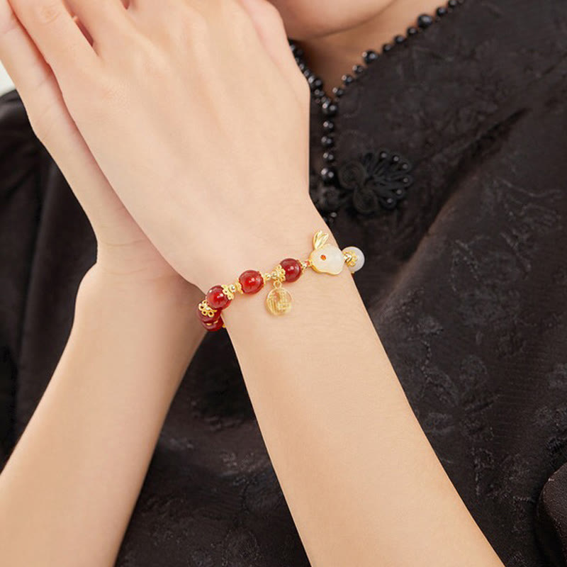8mm Red Agate Fu Character Confidence Spiritual Bracelet