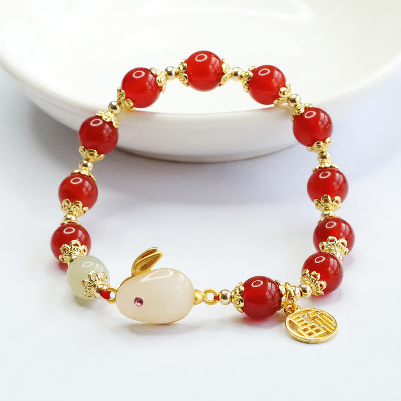 8mm Red Agate Fu Character Confidence Spiritual Bracelet