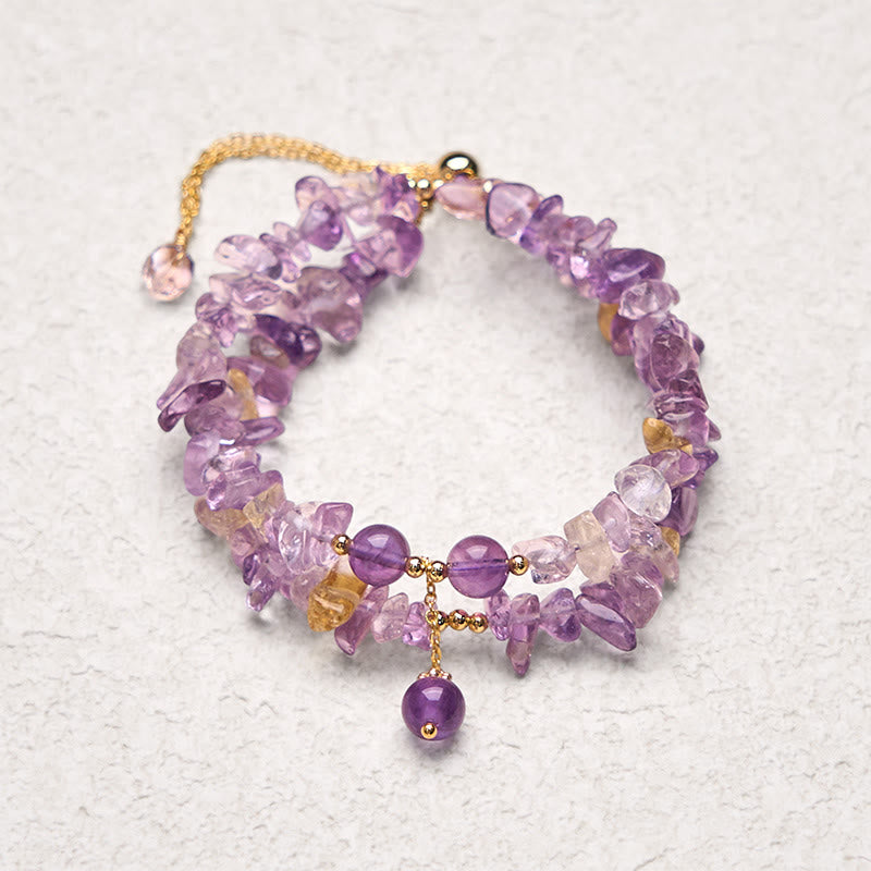 Bracelet de méditation double couche en améthyste et citrine de 15 à 16 cm
