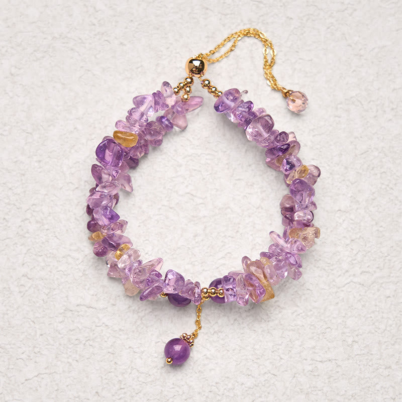 Bracelet de méditation double couche en améthyste et citrine de 15 à 16 cm