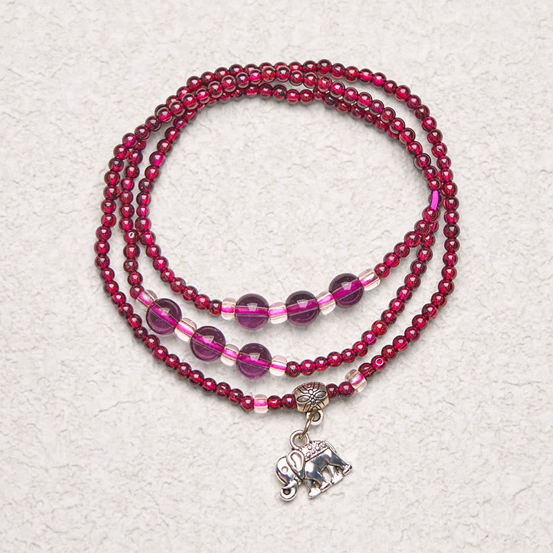 3mm Garnet Bracelet with Elephant Abacus PiXiu Charm