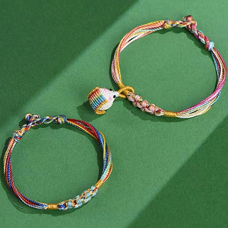 Colorful Peach Blossom Knot Yin Yang Bracelet for Protection and Luck