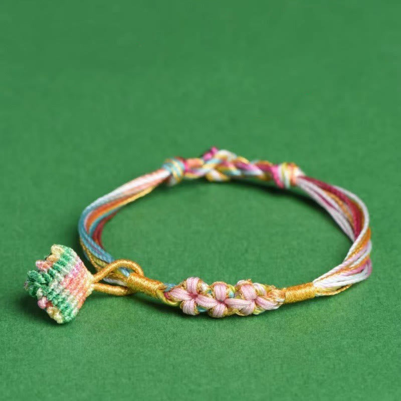 Colorful Peach Blossom Knot Yin Yang Bracelet for Protection and Luck